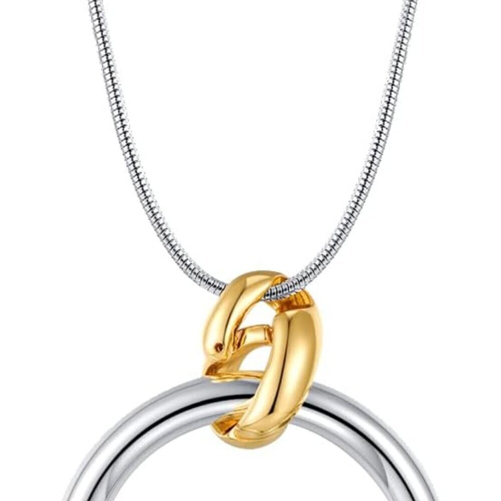 Long Silver Necklace Brass Rope Chain Pendant Stylish Gift for Women